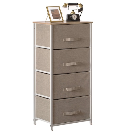 Sand Beige Bins And White Frame Four Storage Night Chest And Storage Chest